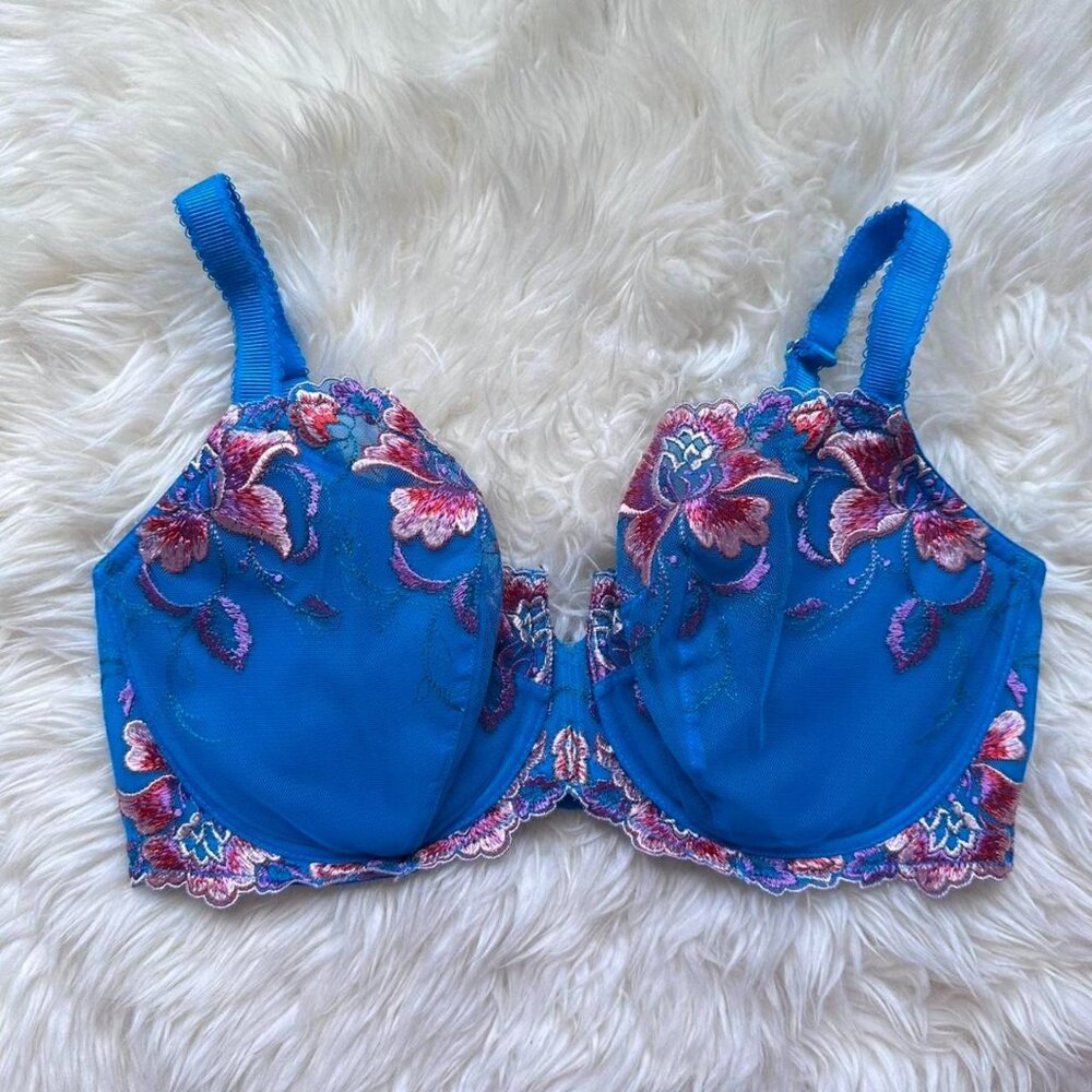 Blue floral underwire balconette bra with adjustable straps by Soma